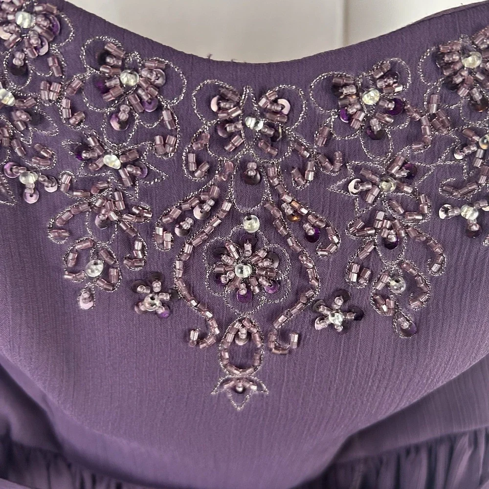 Davids Bridal Dress Womens 2 Purple Lapis Strapless A Line Knee‎ Length